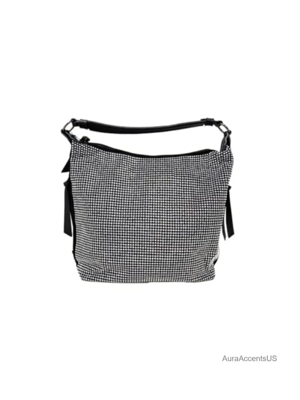 Faux Leather Rhinestone Hobo Handbag with Detachable Crossbody Strap